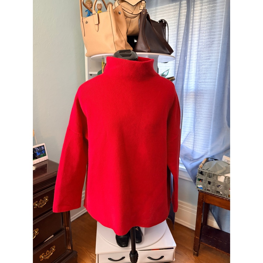 J. Jill Mock Neck Sweater Medium Red Cotton Blend Knit Minimalist Cozy Old Money